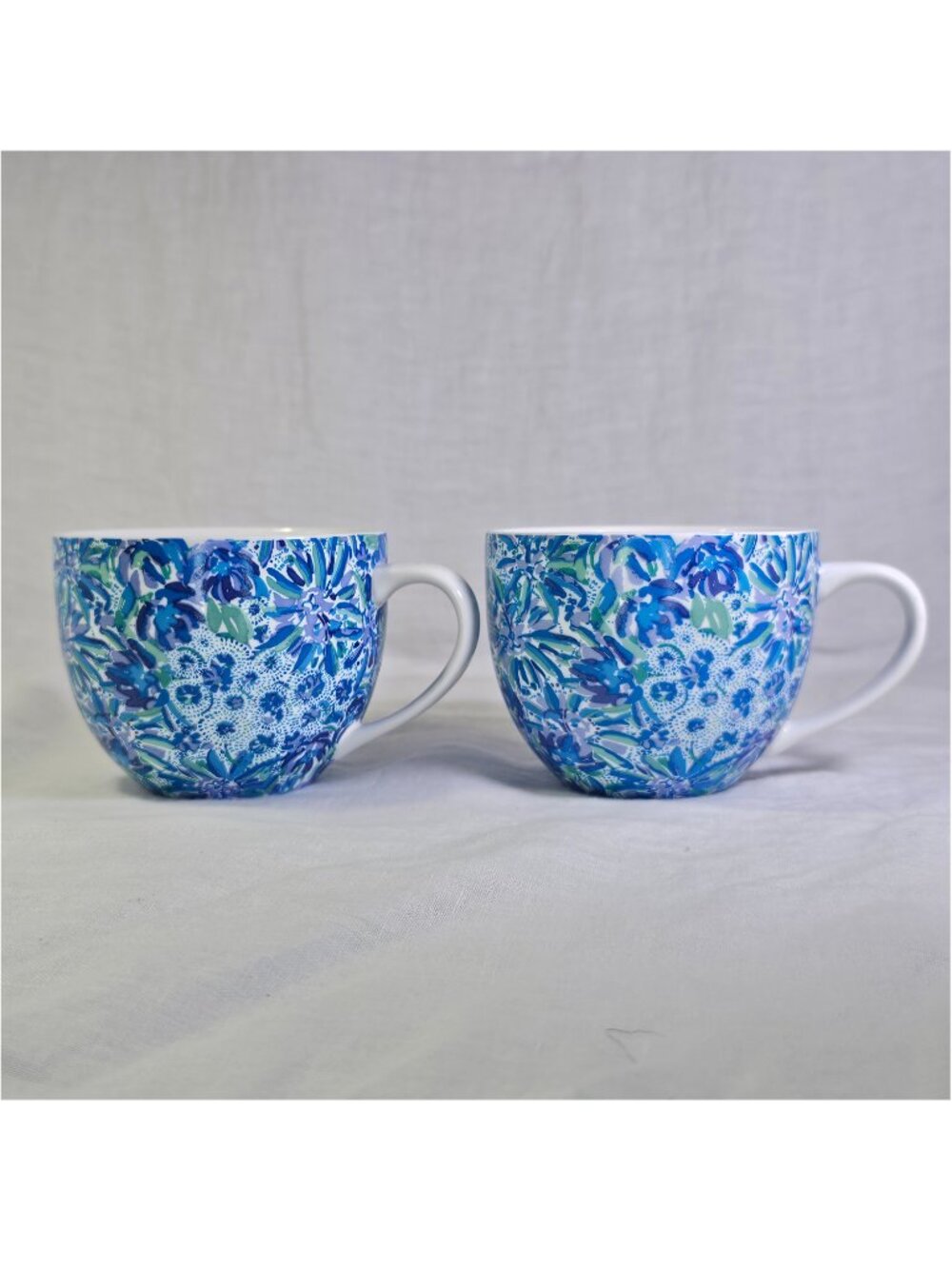 A Pair of Lilly Pulitzer Floral Coffee Tea Soup Mugs Cups